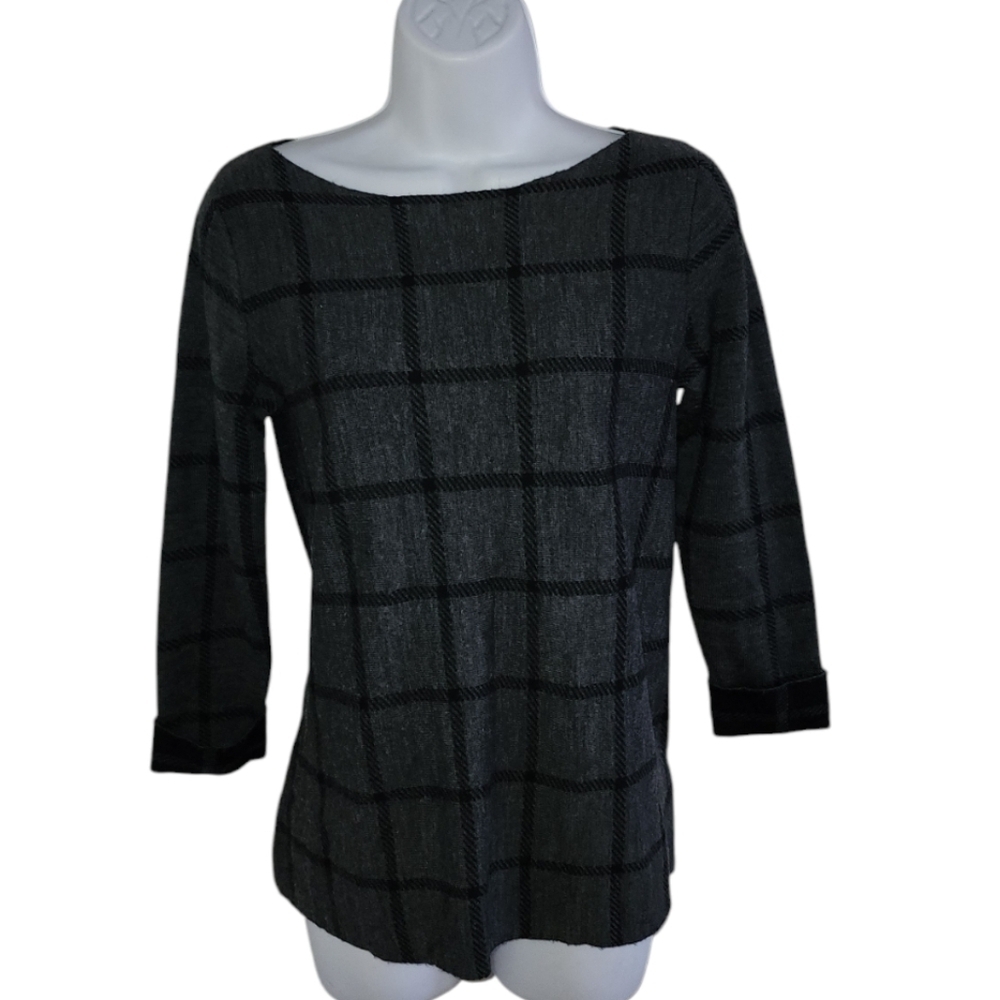 Tahari Plaid Extra Fine Merino Organic Wool Sweater - Women's XS